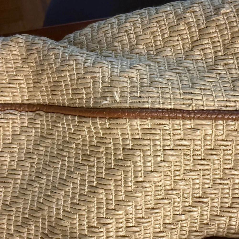Ralph Lauren woven straw gold faux leather tote bag purse classic summer resort